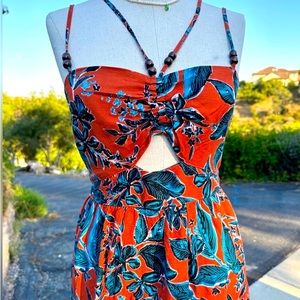 Peek a boo flirty summer halter floral print dress